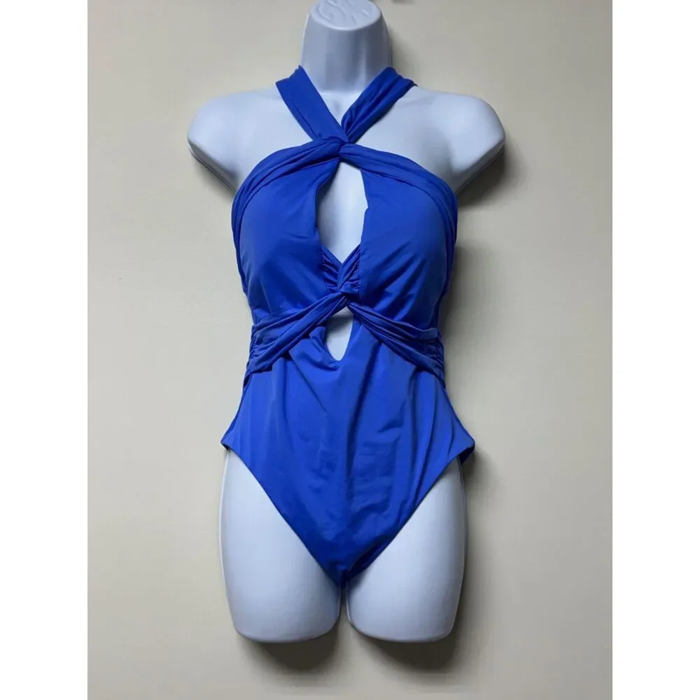 BECCA by REBECCA VIRTUE Gracelyn High Neck One Piece Swimsuit, Lapis, Sz M
